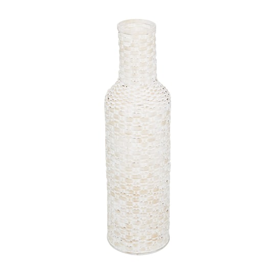 White Bamboo Tall Woven Floor Vase 9" x 9" x 30"